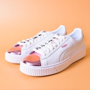 puma basket platform metallic pink